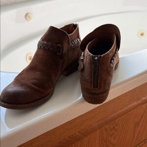 Born Brown Suede Ankle Booties with Braided Strap